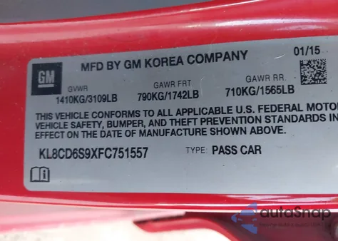 2015 Chevrolet Spark 1Lt Cvt z USA, uszkodzony, nr VIN KL8CD6S9XFC751557